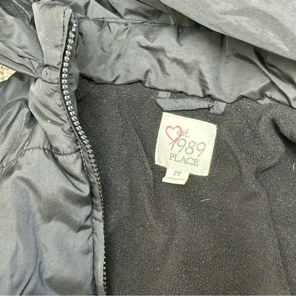 The Children’s Place Black Hooded Puffer Jacket – Toddler 2T – Warm Winter Coat